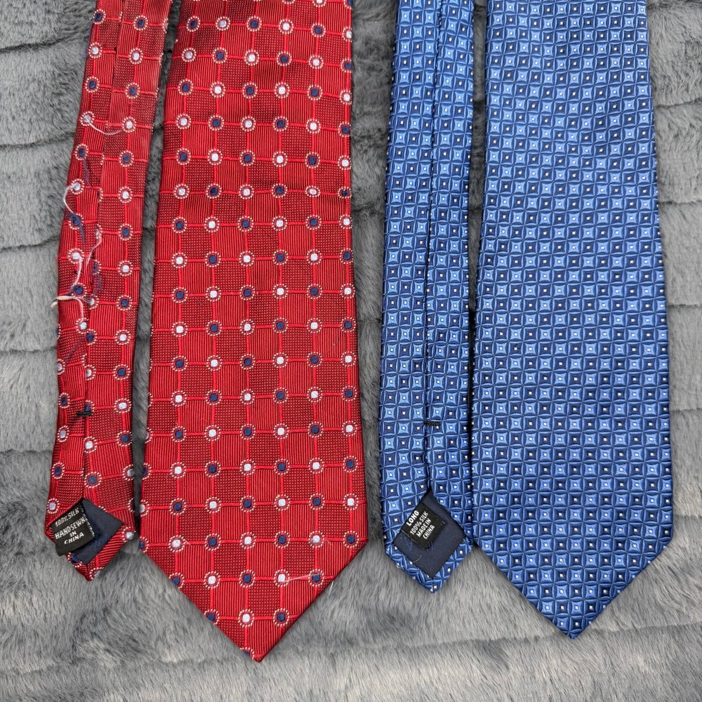 Jos A Bank Silk Tie Lot 2 Red Geometric Handsewn Blue Traveler Stain Resistant